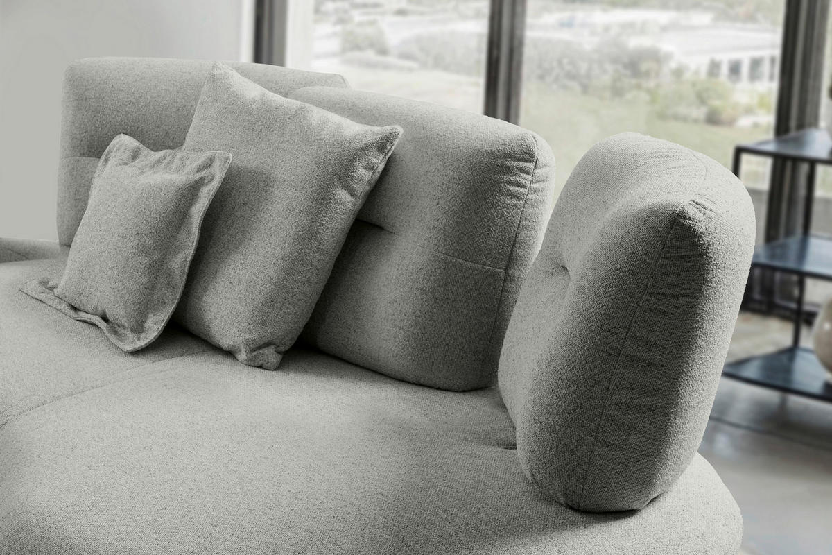 BIGSOFA Flachgewebe Hellgrau  - Hellgrau/Schwarz, Design, Textil/Metall (456/93/138cm) - Moderano