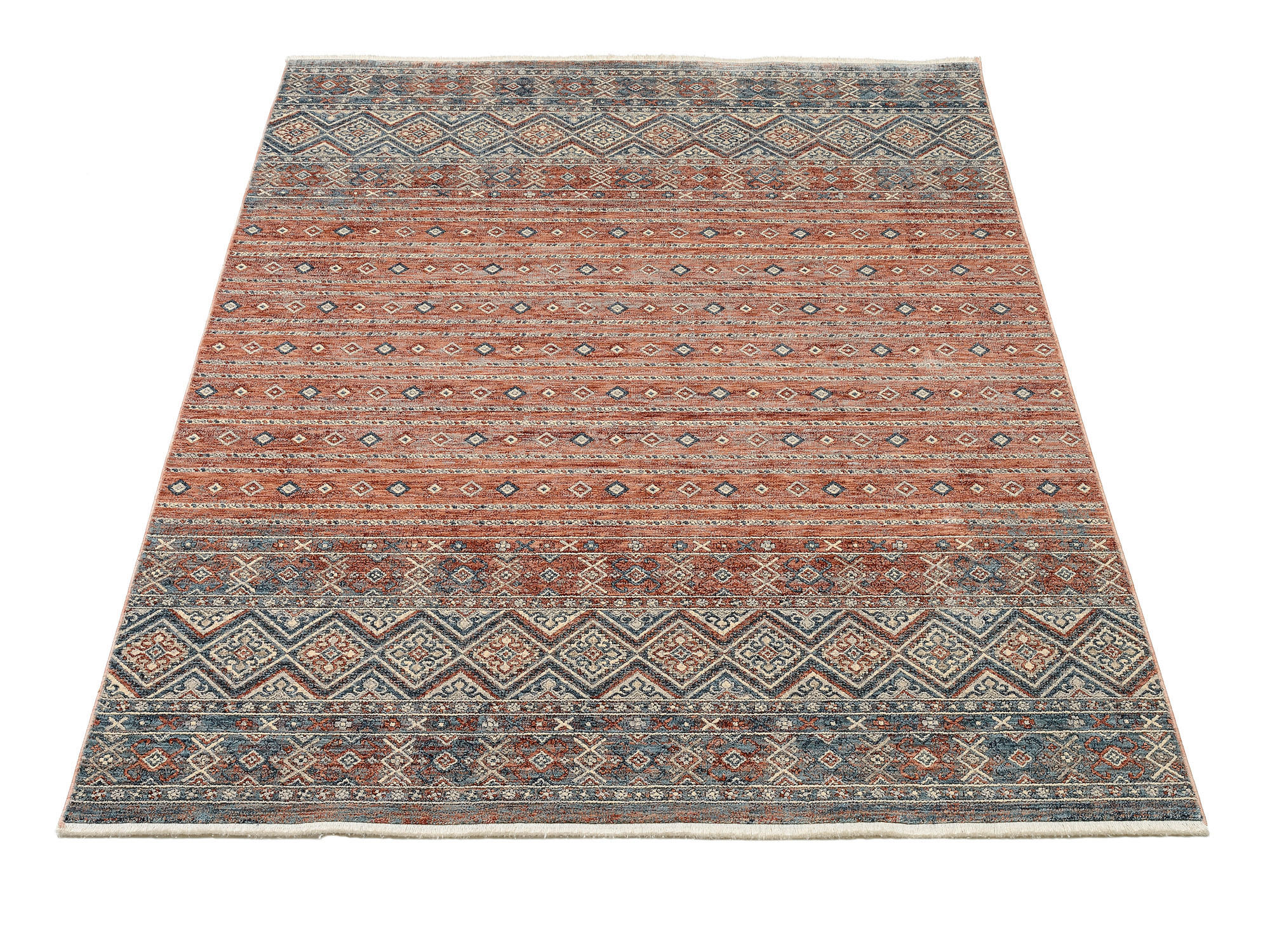 Thumbnail - Novel Webteppich Korsika, Blau, Terracotta, Textil, orientalisch, rechteckig, 200x290 cm, Oeko-Tex® Standard 100, für Fu...