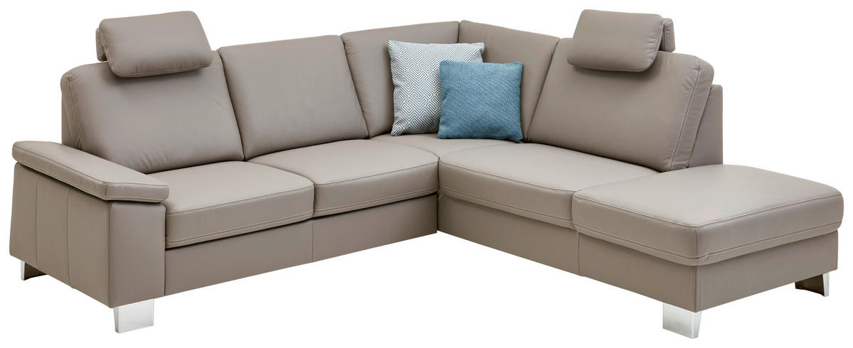ECKSOFA in Echtleder Grau  248/235 cm  - Beige/Alufarben, Design, Leder/Metall (248/235cm) - Beldomo Premium