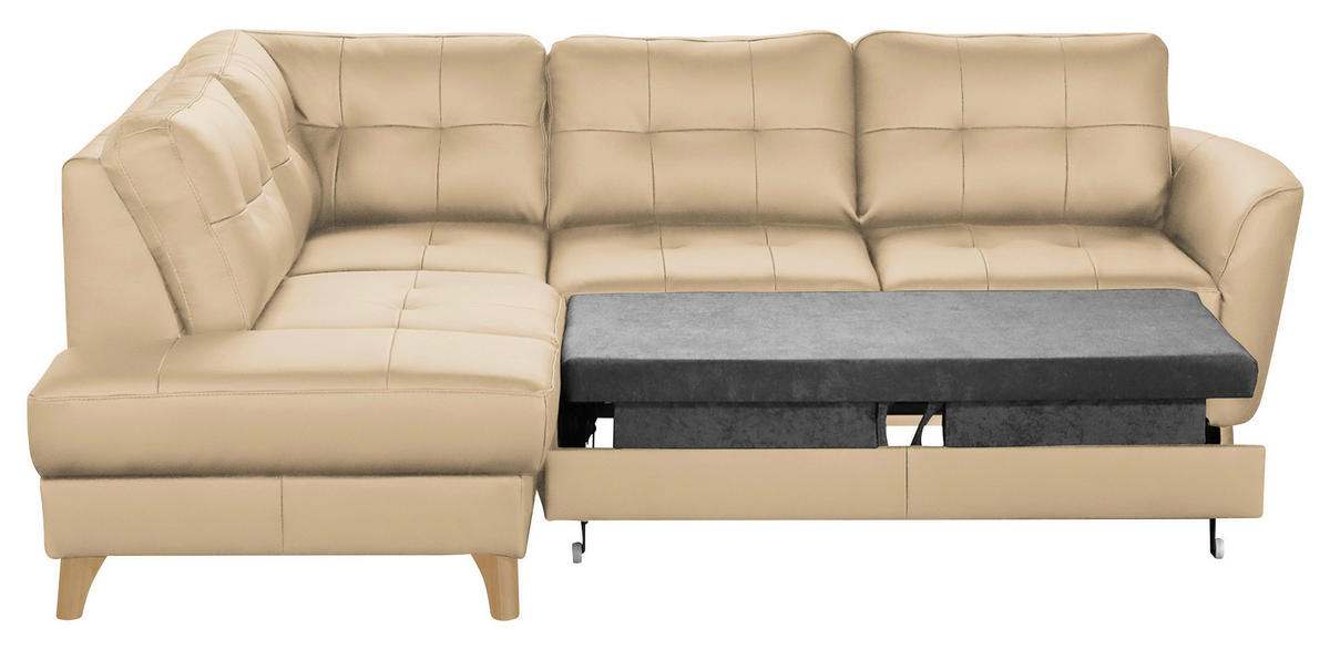 ECKSOFA in Lederlook Echtleder Beige  - Beige/Buchefarben, Design, Leder/Holz (190/236cm) - Livetastic