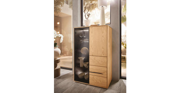 HIGHBOARD Schwarz, Eichefarben  83/129/40 cm  - Eichefarben/Schwarz, Natur, Glas/Holz (83/129/40cm) - Waldwelt