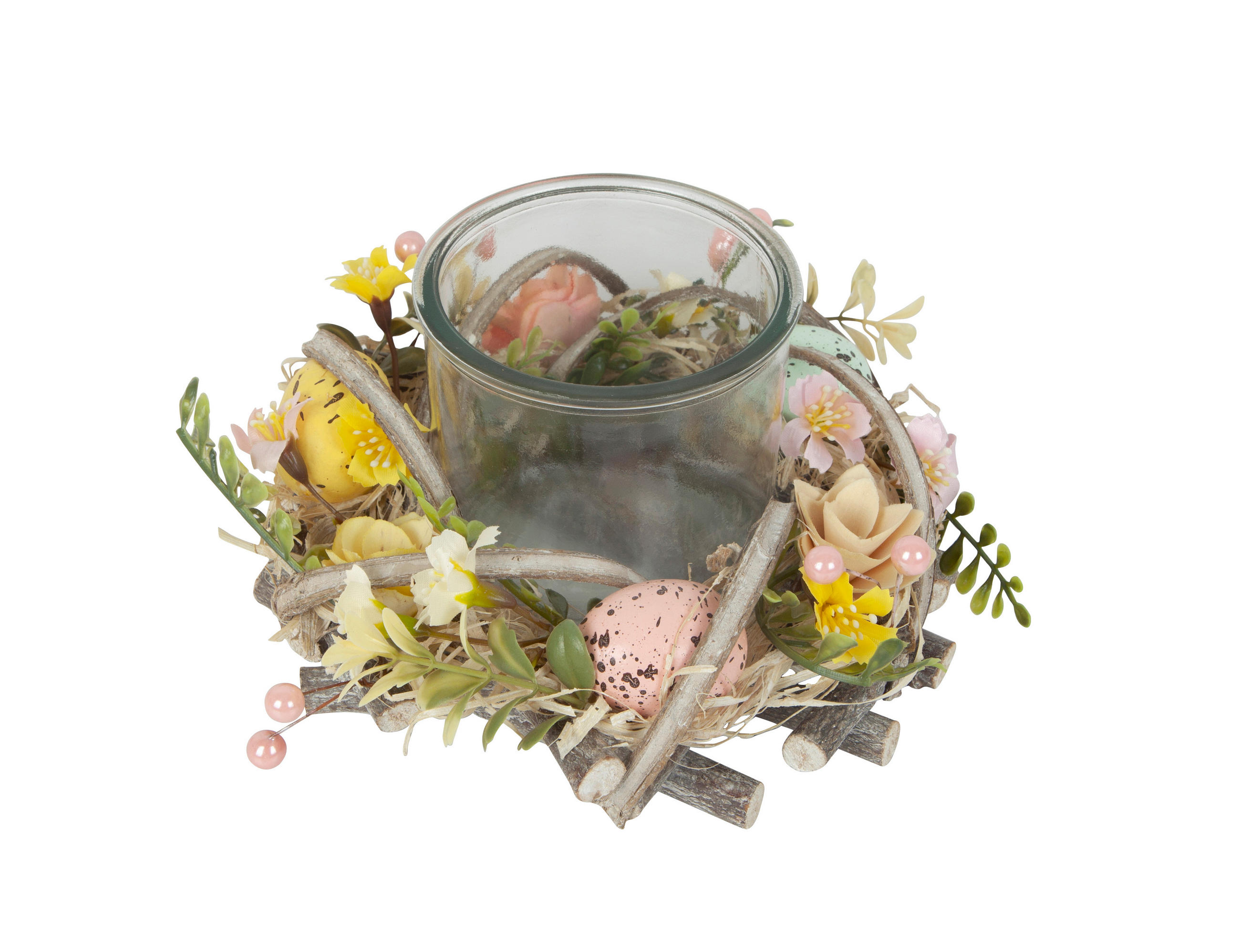 KERZENHALTER - Pink/Gelb, LIFESTYLE, Glas/Holz (20/11,5cm)