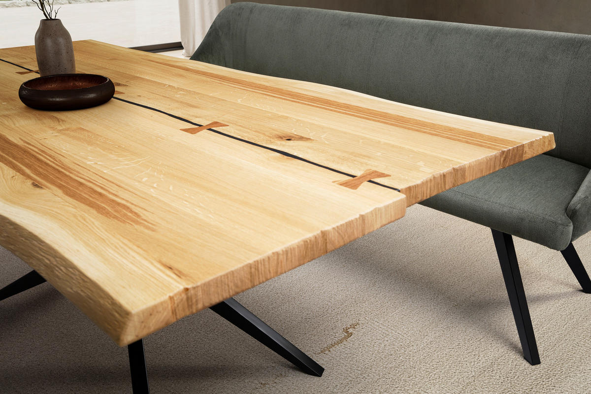 ESSTISCH in Holz, Metall 250/100/76 cm  - Eichefarben/Schwarz, Design, Holz/Metall (250/100/76cm) - Moderano