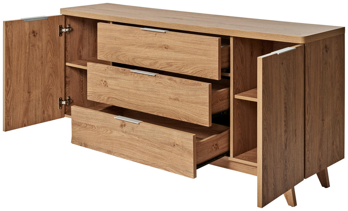 SIDEBOARD  in 150/77/39 cm  - Eichefarben/Alufarben, MODERN, Holzwerkstoff/Metall (150/77/39cm) - Livetastic