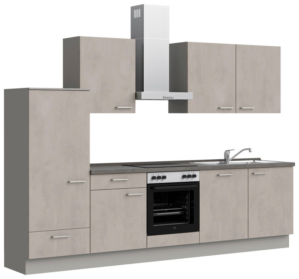 KÜCHENBLOCK Riva 300 cm  in Grau, Schieferfarben  - Schieferfarben/Edelstahlfarben, MODERN, Holzwerkstoff/Metall (300cm) - Nobilia
