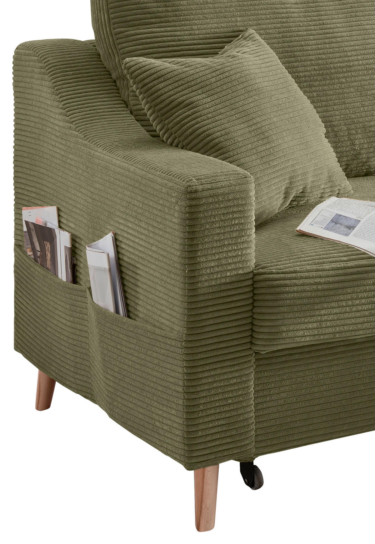 Ecksofa "VALENTINA" in Cord Olivgrün  - Naturfarben/Olivgrün, Design, Holz/Textil (228/150cm) - P & B
