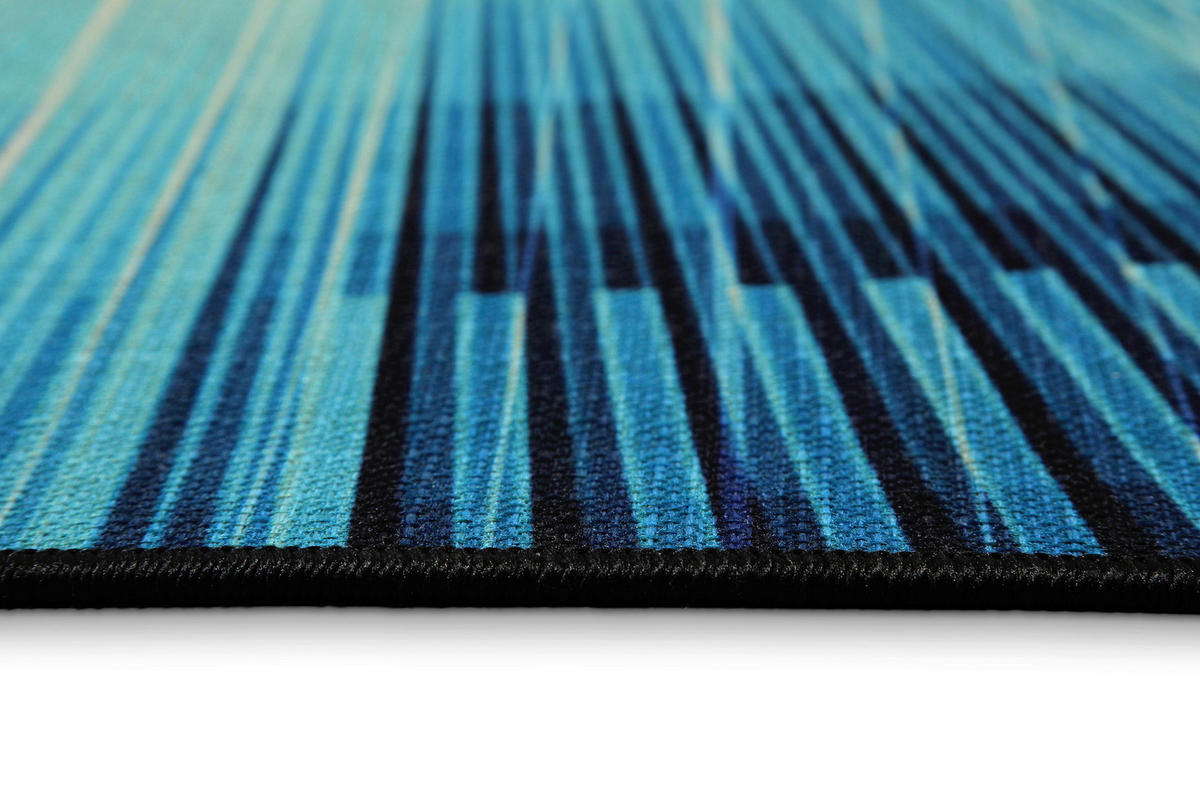 FLACHWEBETEPPICH  Wohnzimmer 110/160 cm Cyber Swirl Blau, Schwarz rechteckig  - Blau/Schwarz, Basics, Kunststoff/Textil (110/160cm) - WECON HOME