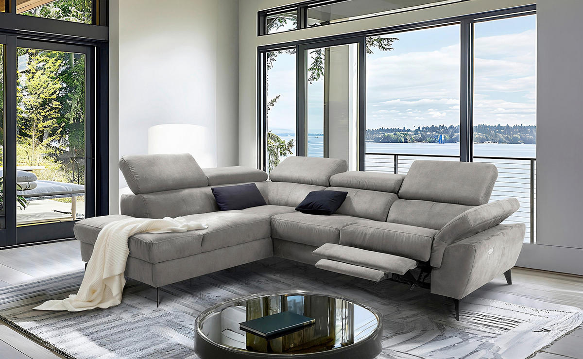 ECKSOFA SONO in Lederlook Anthrazit Armteilverstellung, Kopfteilverstellung  210/265 cm  - Anthrazit/Schwarz, Design, Textil/Metall (210/265cm) - Livetastic