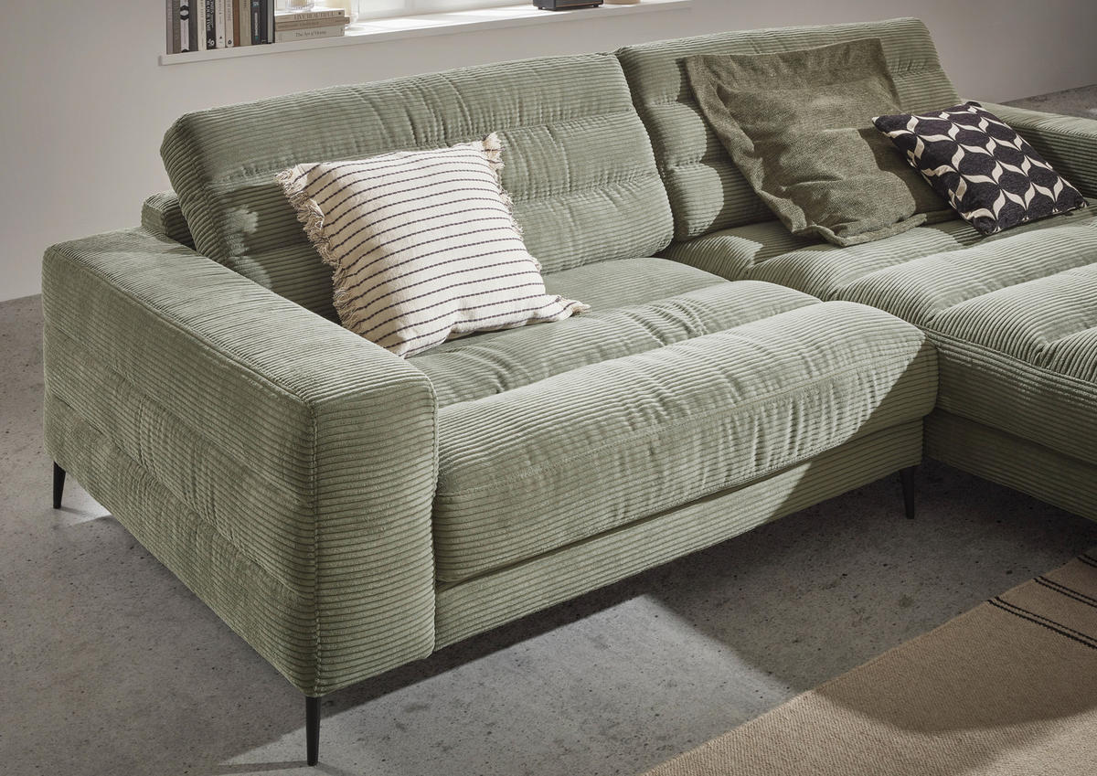 ECKSOFA Graugrün Cord Rücken echt  - Schwarz/Graugrün, Design, Textil/Metall (296/207cm) - Dieter Knoll