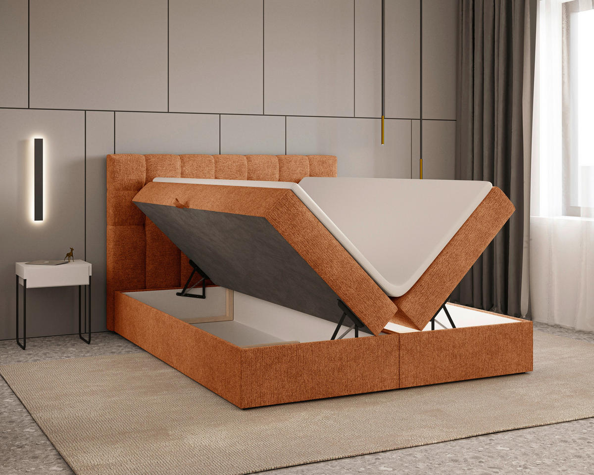 BOXBETT 160/200 cm,  in Kupferfarben, Bettkasten, Topper, H2 + H3 = mittel + fest  - Schwarz/Kupferfarben, MODERN, Holz/Kunststoff (160/200cm) - Livetastic