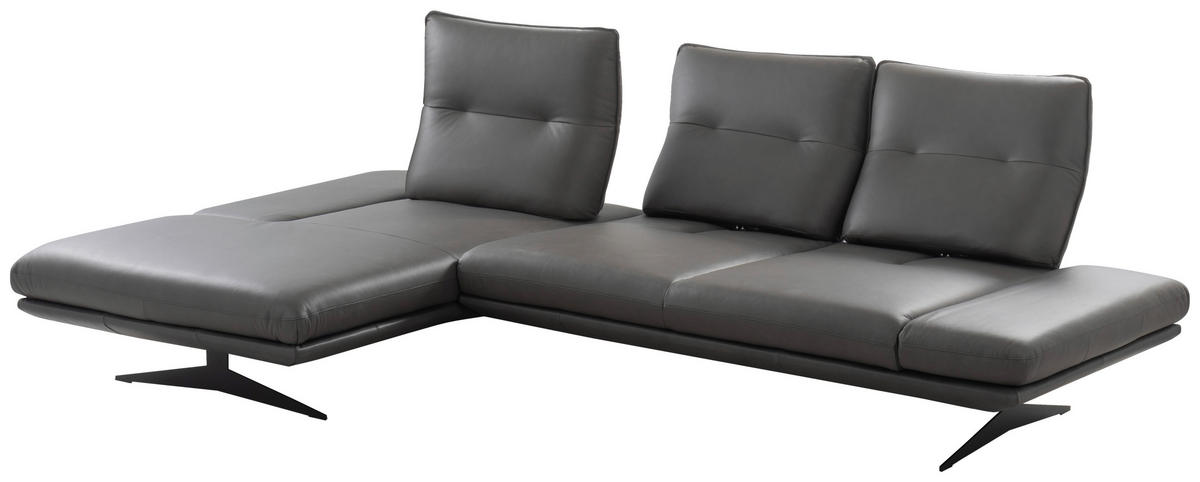 Colțar, piele, gri închis - gri închis/negru, Design, metal/piele (180/291cm) - Celina Home