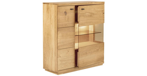 HIGHBOARD Eichefarben  99/141/38 cm  - Eichefarben/Schwarz, Natur, Glas/Holz (99/141/38cm) - Linea Natura