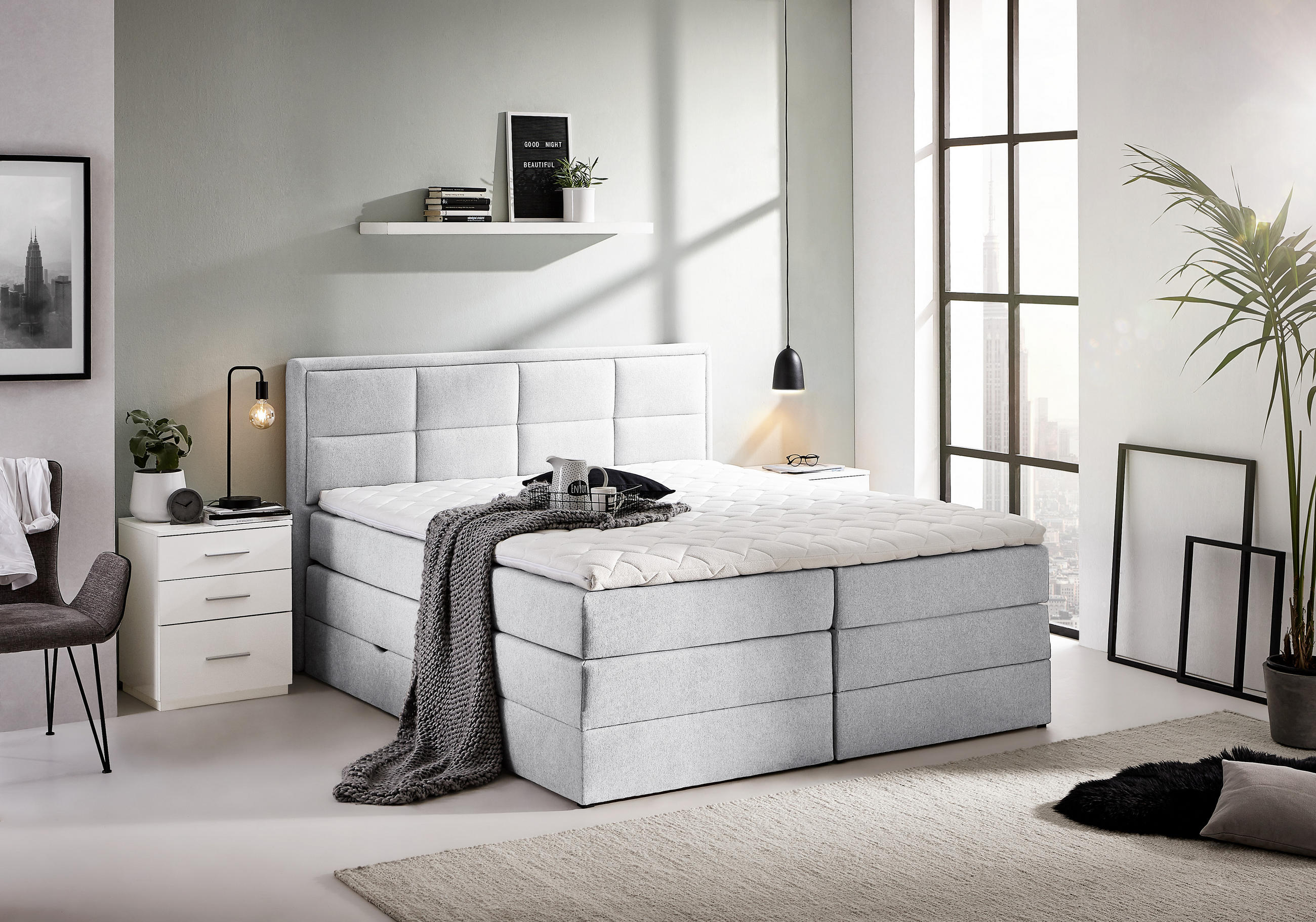 BOXSPRINGBETT 180/200 cm  in Greige  - Greige/Schwarz, KONVENTIONELL, Kunststoff/Textil (180/200cm) - Carryhome