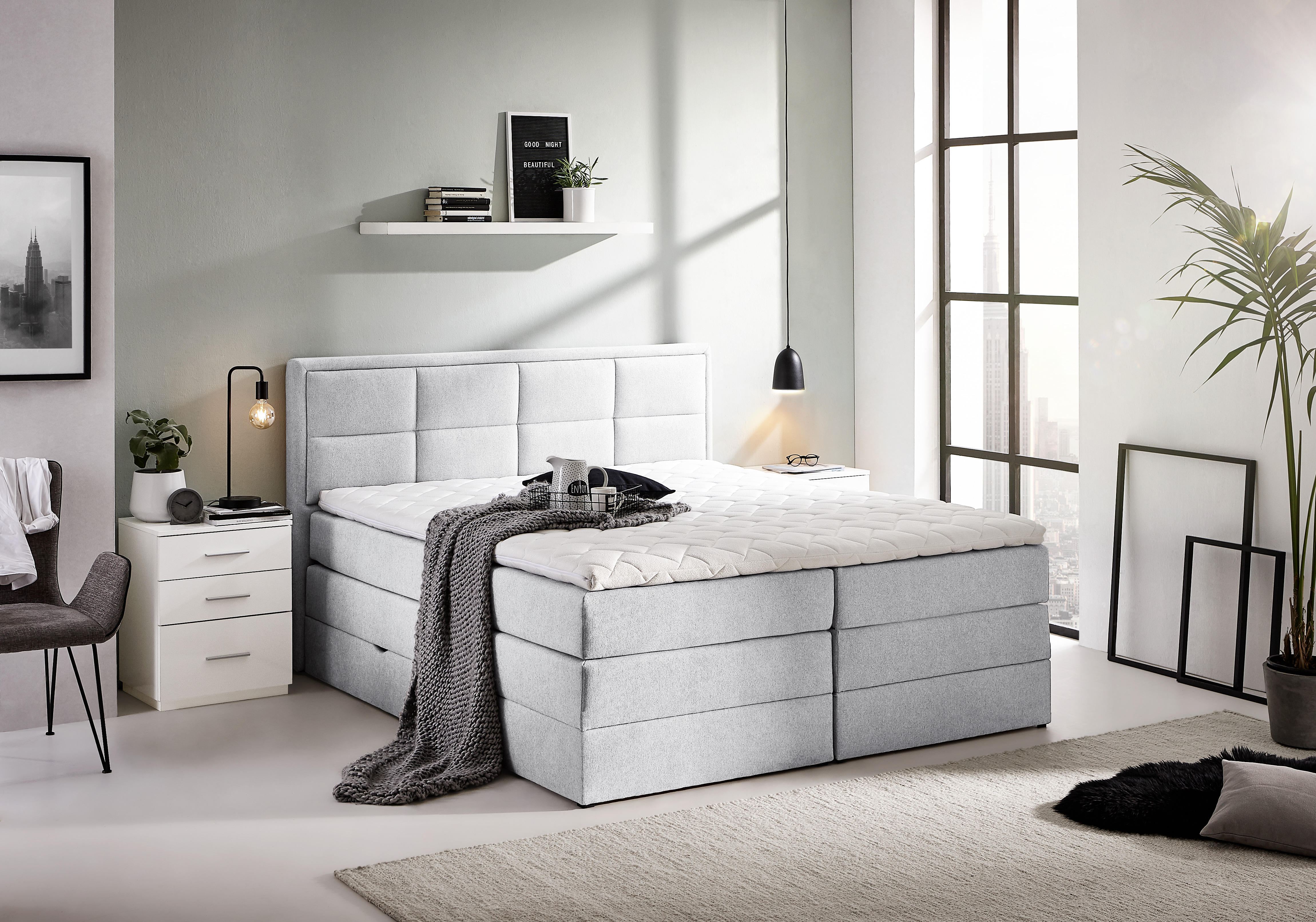 BOXSPRINGBETT 200/200 cm  in Greige  - Greige, KONVENTIONELL, Textil (200/200cm) - Carryhome