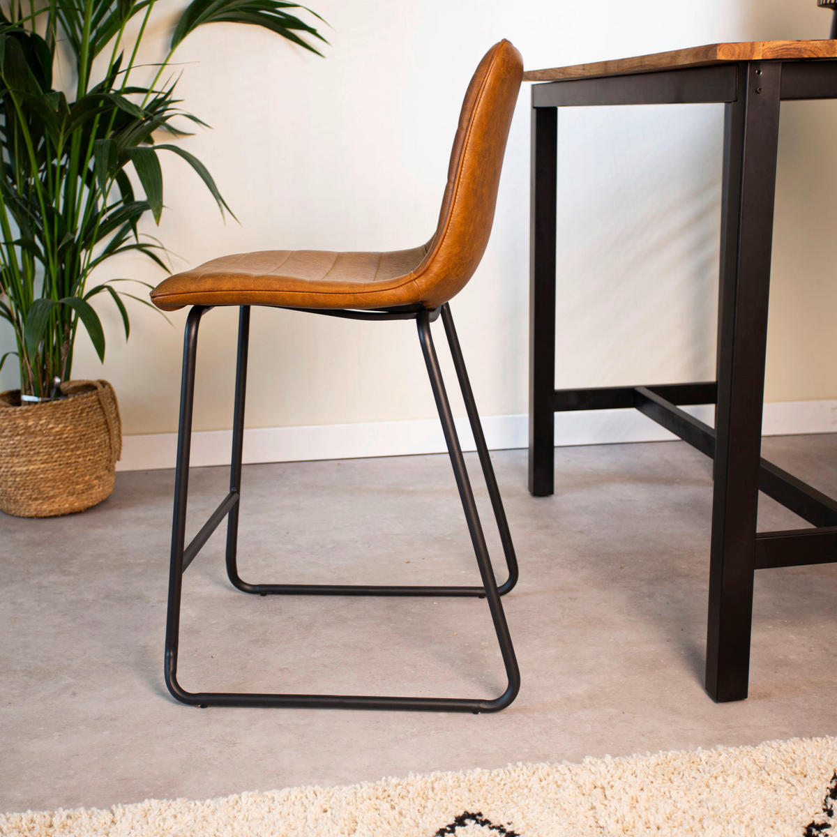 BARHOCKER-SET Lederlook Cognac Stahl  - Cognac/Schwarz, KONVENTIONELL, Kunststoff/Textil (49/98/54,5cm) - MID.YOU