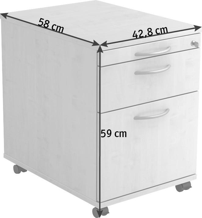 ROLLCONTAINER 42,8/59/58 cm  - Alufarben/Weiß, KONVENTIONELL, Holzwerkstoff/Kunststoff (42,8/59/58cm) - Venda