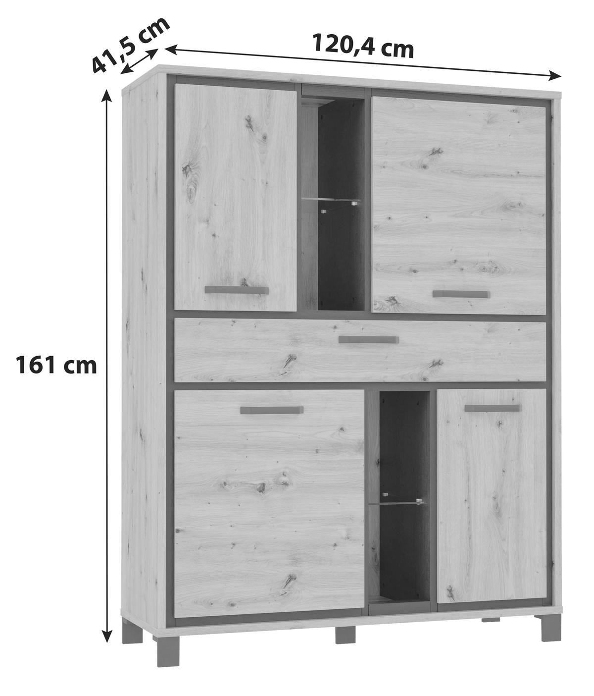 HÖG BYRÅ  i 120,4/161/41,5 cm  - svart/ekfärgad, Basics, metall/trämaterial (120,4/161/41,5cm) - Livetastic
