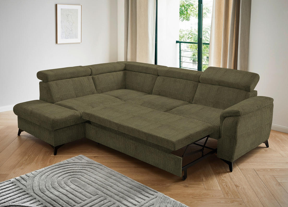 ECKSOFA in Flachgewebe Grün  - Schwarz/Grün, Design, Textil/Metall (203/260cm) - Stylife