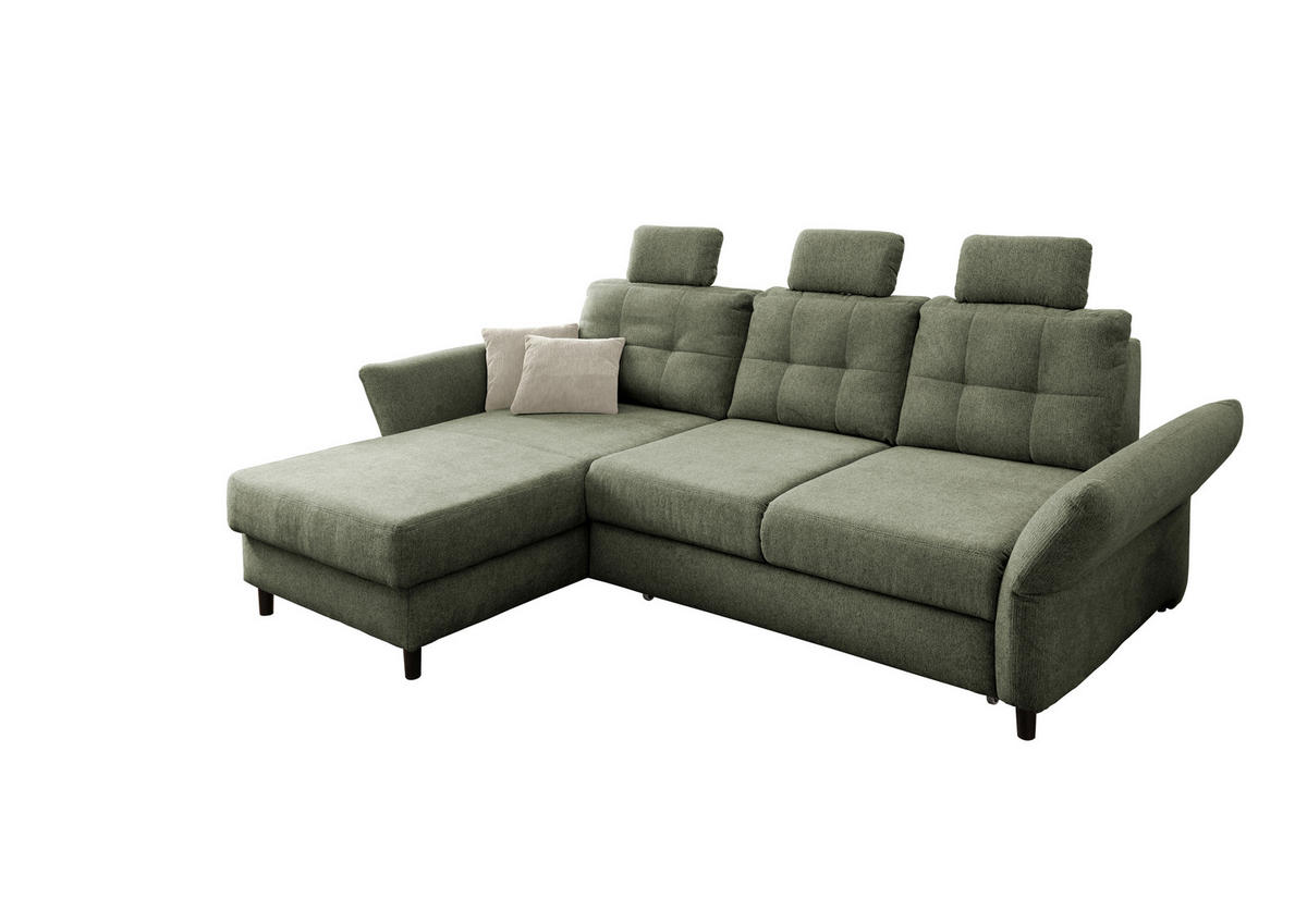 ECKSOFA in Chenille Dunkelgrün  - Dunkelgrün/Beige, Modern, Holz/Textil (176/250-280cm) - Livetastic