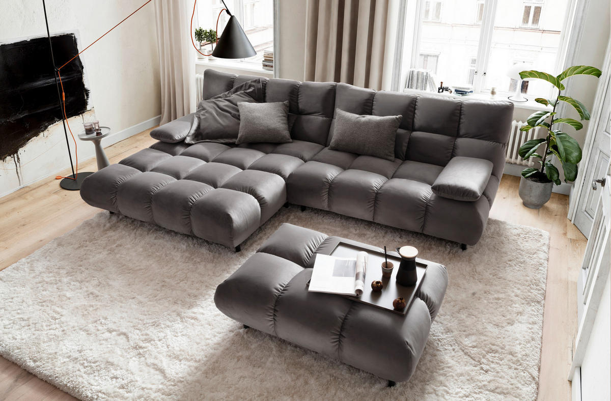 ECKSOFA Grau Velours  - Schwarz/Grau, Design, Holz/Textil (178/293cm) - Pure Home Lifestyle