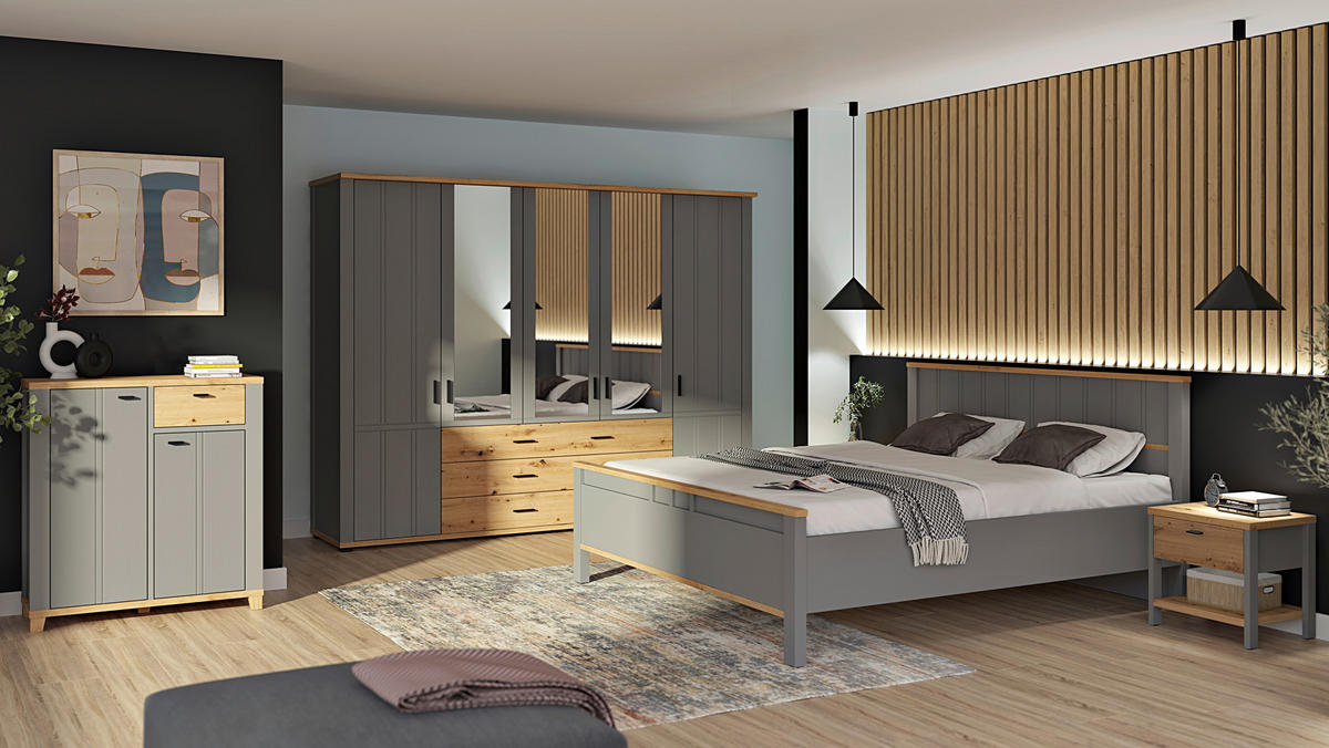 șIFONIER, 267/206/65 cm, gri, stejar Artisan - grafit/stejar Artisan, Konventionell, plastic/sticlă (267/206/65cm) - Hom`in