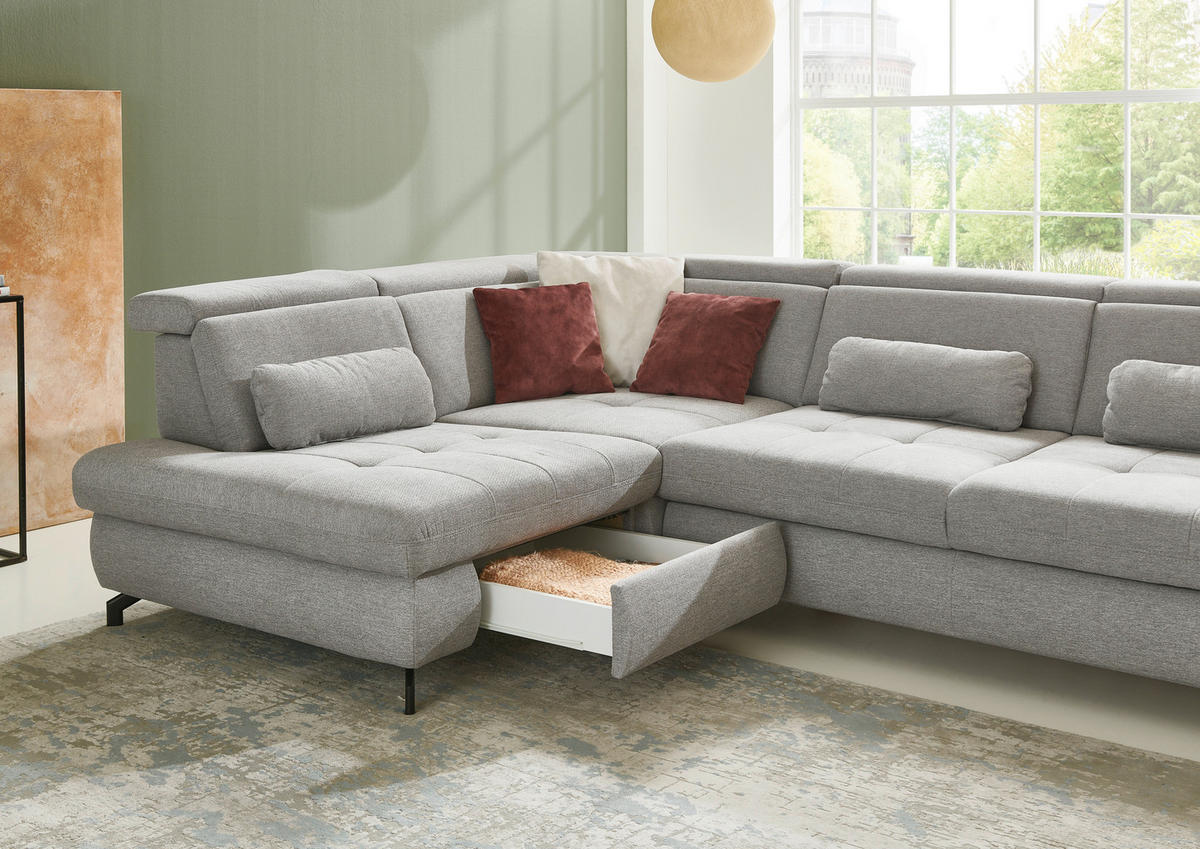 ECKSOFA Hellgrau Chenille  - Hellgrau/Schwarz, Design, Textil/Metall (220/310cm) - Beldomo Style