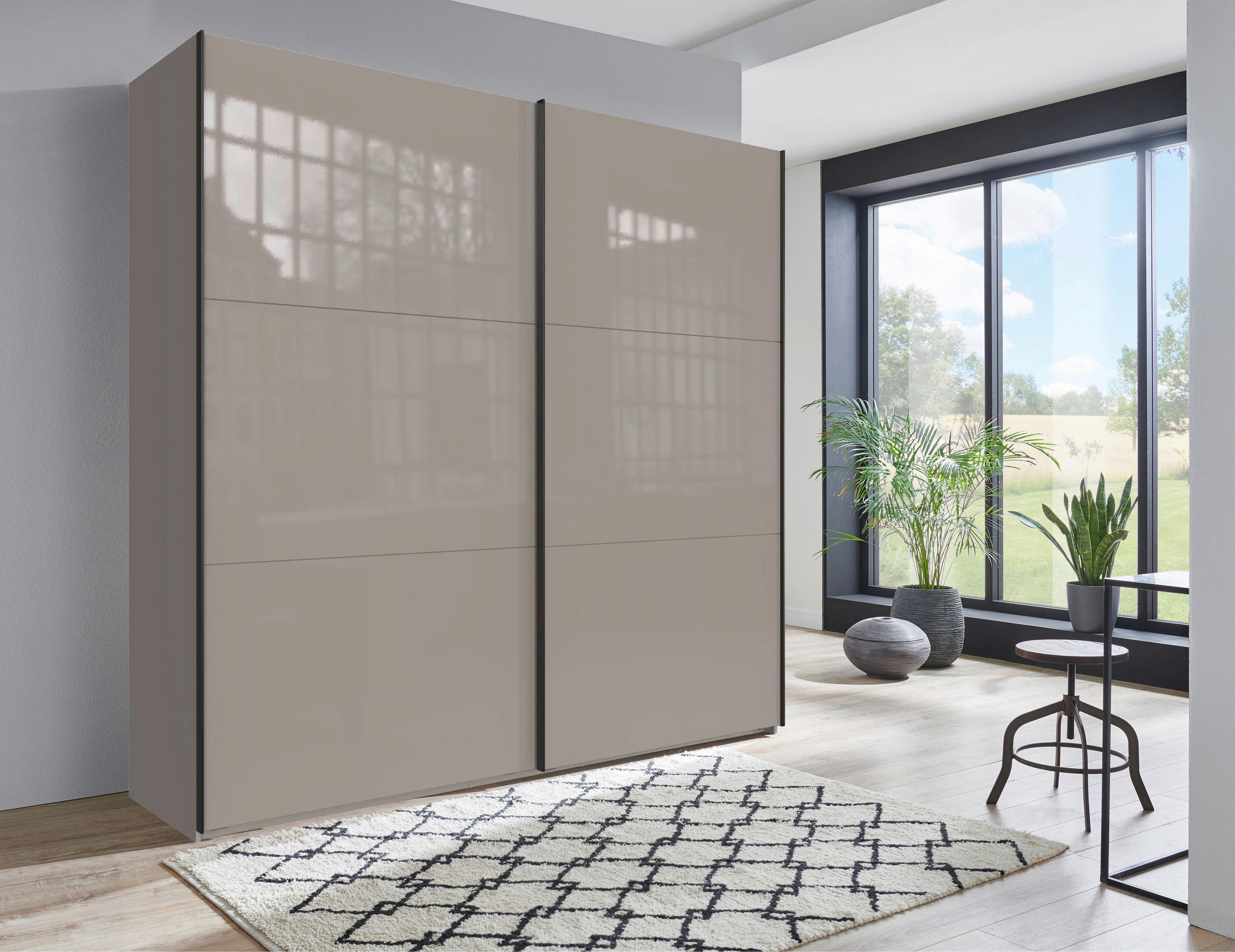 SCHWEBETÜRENSCHRANK in Sahara  - Schwarz/Sahara, Konventionell, Glas/Holzwerkstoff (250/236/65cm) - Hom`in