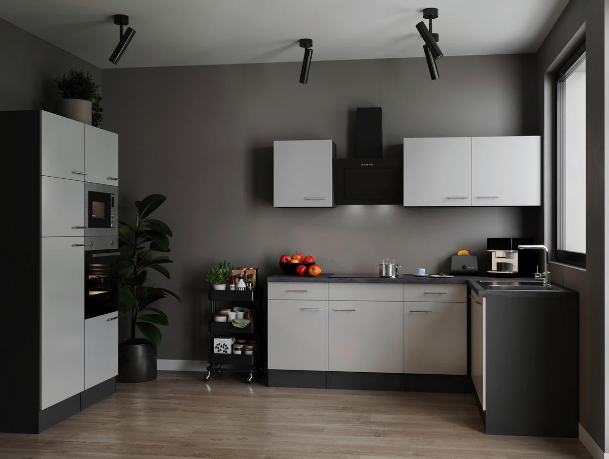 ECKKÜCHE 340/172 cm  in Grau, Weiß  - Silberfarben/Weiß, Design, Holzwerkstoff/Metall (340/172cm) - Respekta