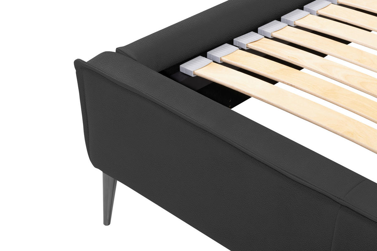 POLSTERBETT 140/200 cm,  in Anthrazit, gepolstertes Kopfteil, Lattenrost, Bettkasten,  - Anthrazit/Schwarzchrom, KONVENTIONELL, Leder/Holz (140/200cm) - Esposa