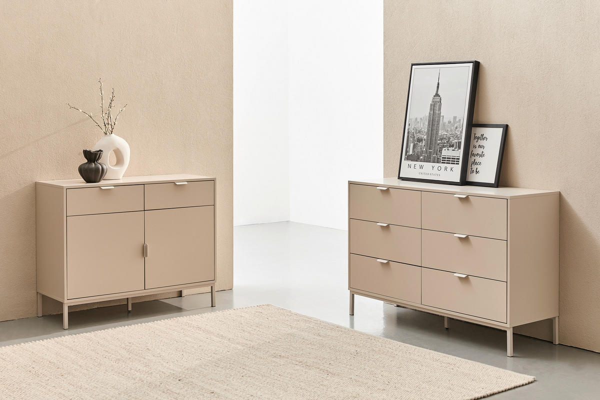 KOMMODE , 120/80/40 cm, 6 Schublade(n)  - Kaschmir, Design, Holzwerkstoff/Metall (120/80/40cm) - MID.YOU