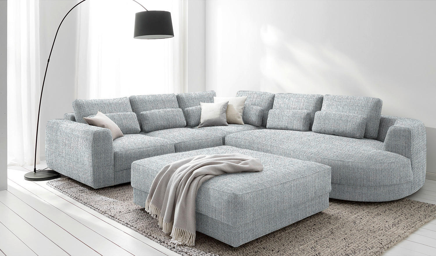 HOCKER in Textil Hellgrau  - Hellgrau/Schwarz, Design, Kunststoff/Textil (105/38/117cm) - home24