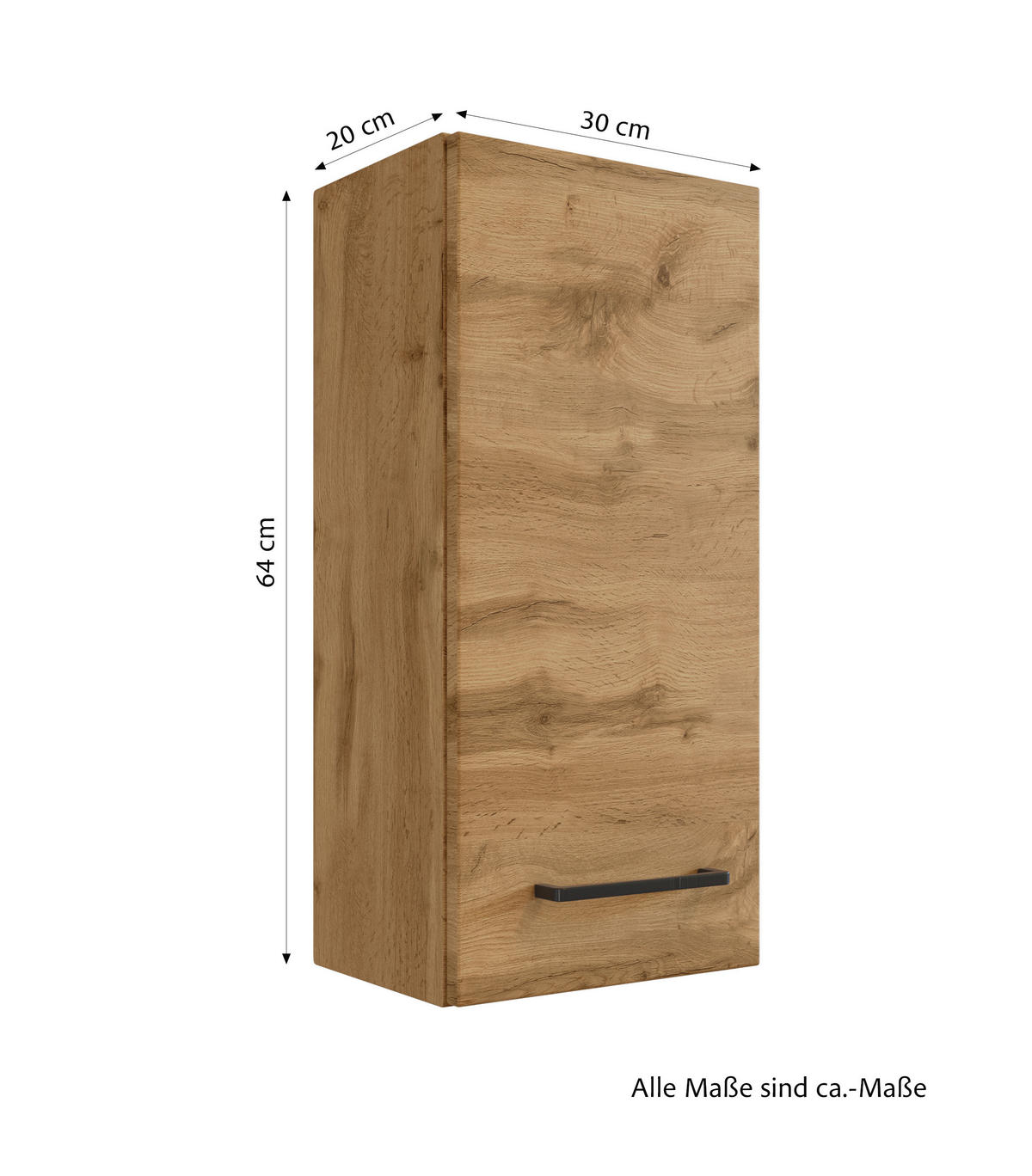 HÄNGESCHRANK 30/64/20 cm  - Eichefarben/Schwarz, Modern, Holzwerkstoff/Metall (30/64/20cm) - Held