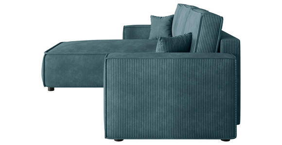 ECKSOFA Türkis Cord Zierkissen, Rückenkissen, Bettkasten, Schlaffunktion, Rücken echt, Liegefläche im Originalstoff  - Türkis/Schwarz, MODERN, Kunststoff/Textil (190/280cm) - Carryhome