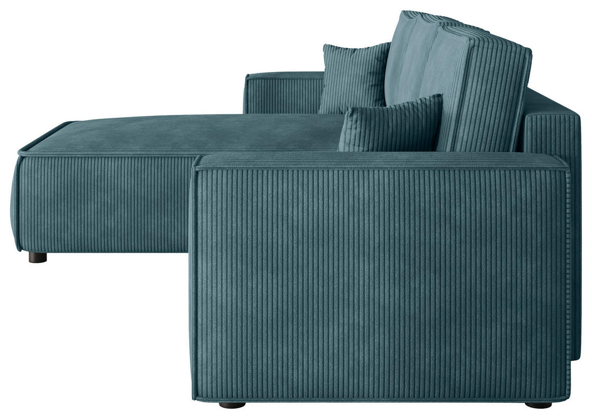 ECKSOFA Türkis Cord Zierkissen, Rückenkissen, Bettkasten, Schlaffunktion, Rücken echt, Liegefläche im Originalstoff  - Türkis/Schwarz, MODERN, Kunststoff/Textil (190/280cm) - Carryhome
