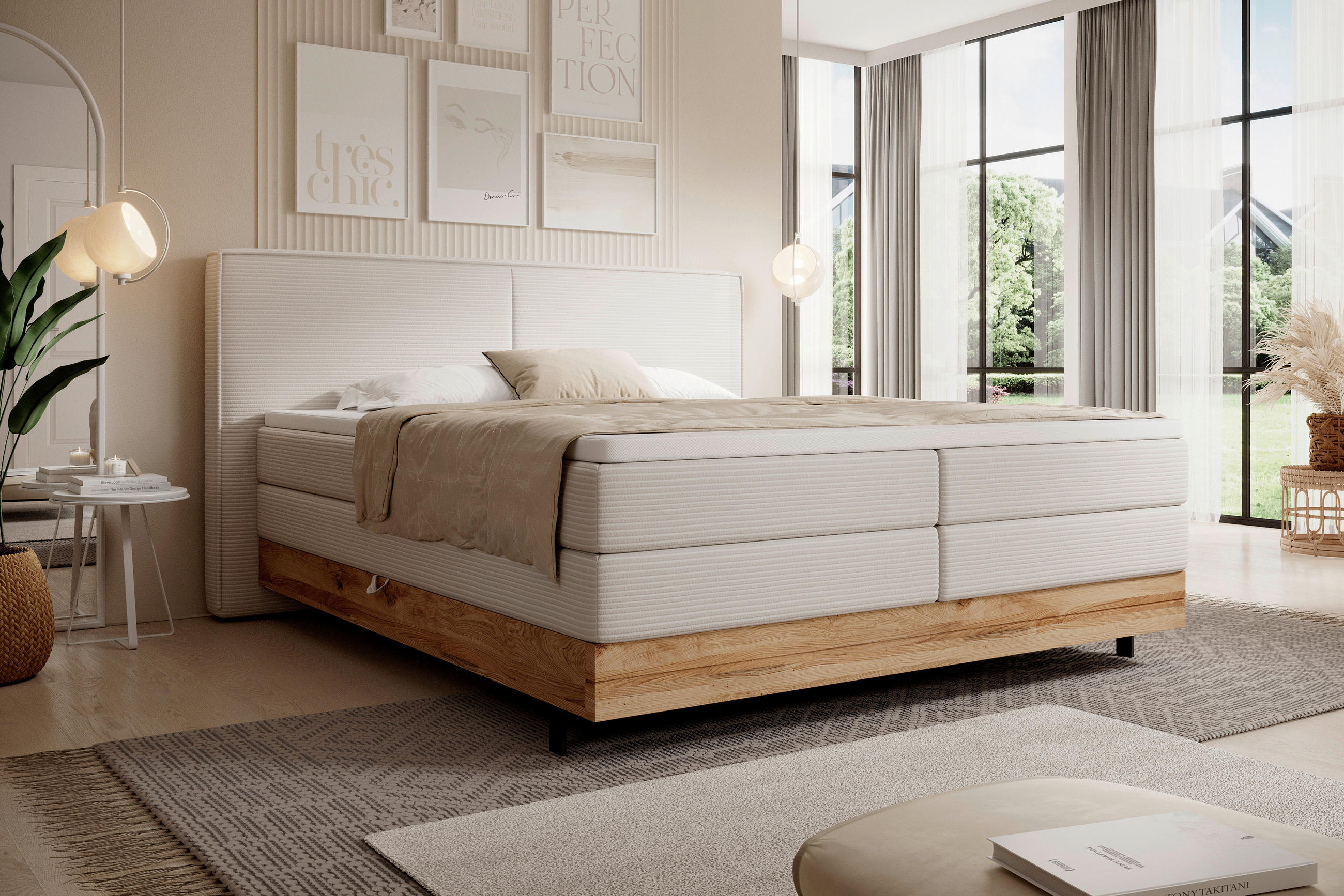 BOXSPRINGBETT 180/200 cm  in Creme  - Creme/Schwarz, Natur, Holz/Textil (180/200cm) - Valnatura