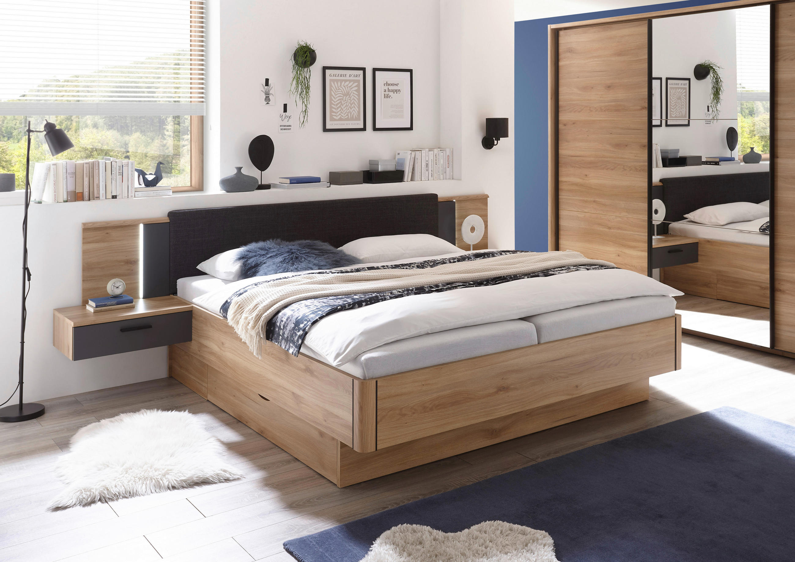 BETTANLAGE 180/200 cm  in Graphitfarben, Eichefarben  - Eichefarben/Graphitfarben, Basics, Holzwerkstoff (180/200cm) - Livetastic