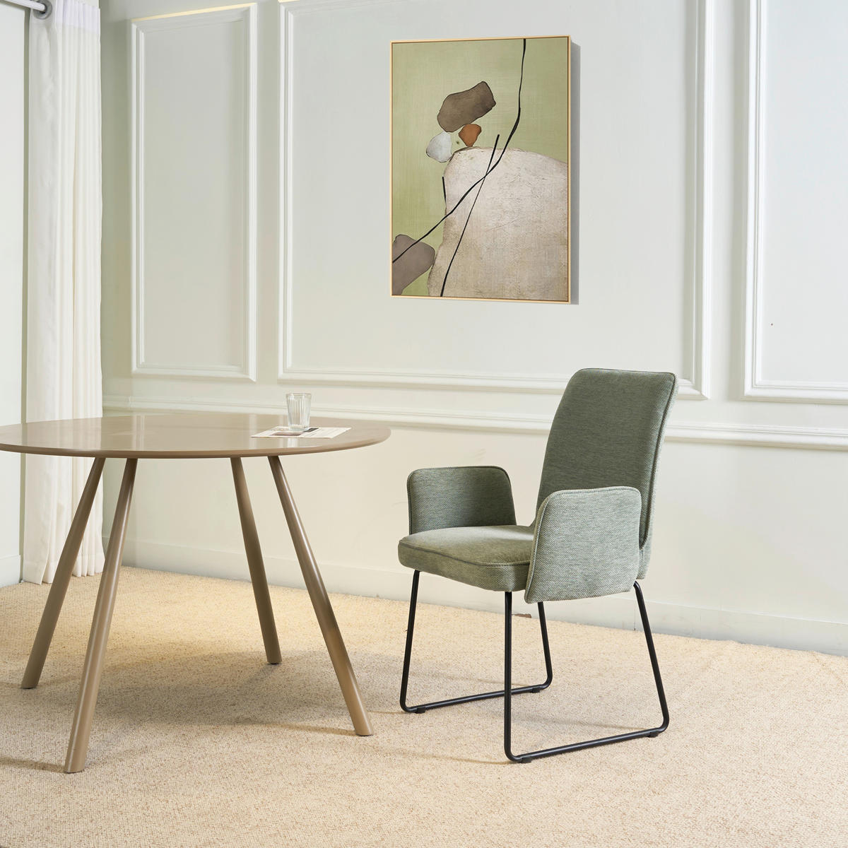 ARMLEHNSTUHL  Stoffauswahl Webstoff  - Schwarz/Hellgrün, Design, Textil/Metall (60/92/66cm) - Stylife