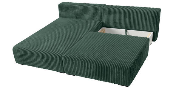 ECKSOFA in Cord Dunkelgrün  - Dunkelgrün/Schwarz, MODERN, Holz/Textil (145/210cm) - Carryhome