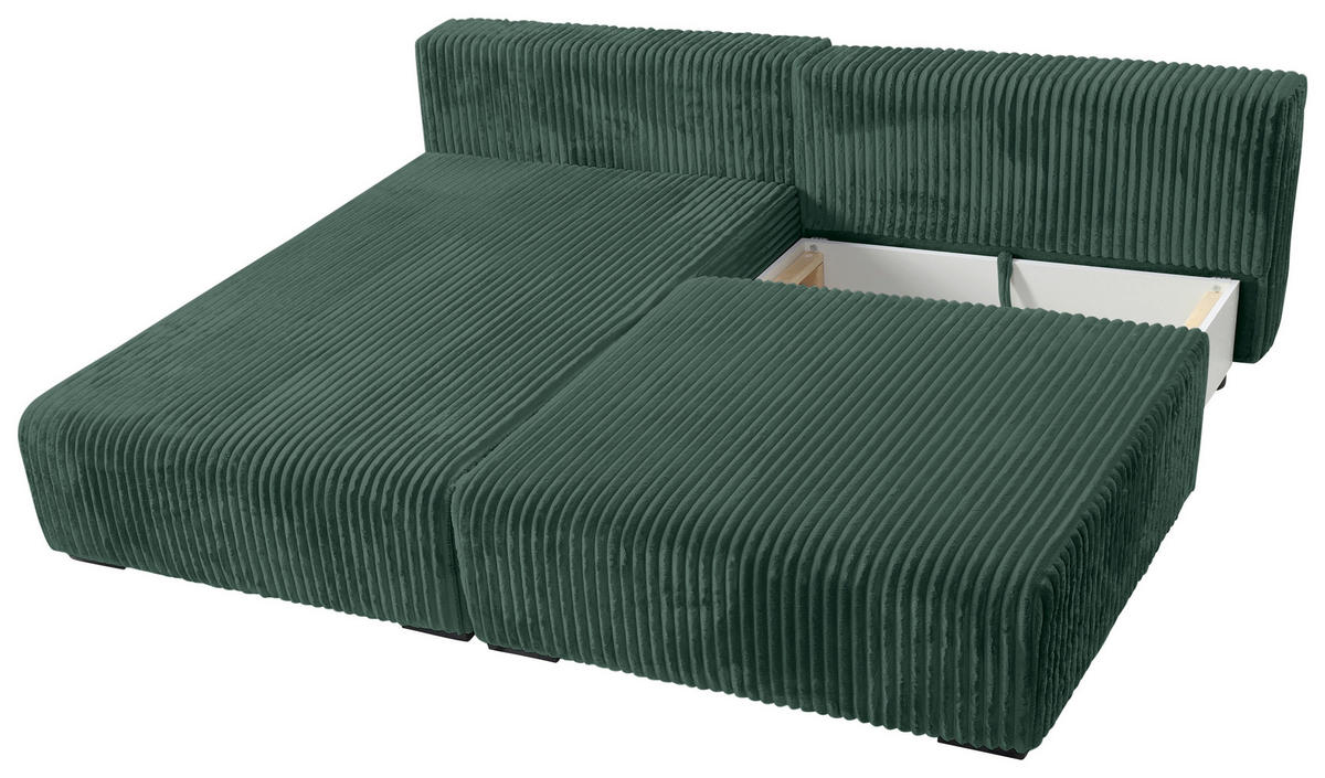 ECKSOFA in Cord Dunkelgrün  - Dunkelgrün/Schwarz, Modern, Holz/Textil (145/210cm) - MID.YOU
