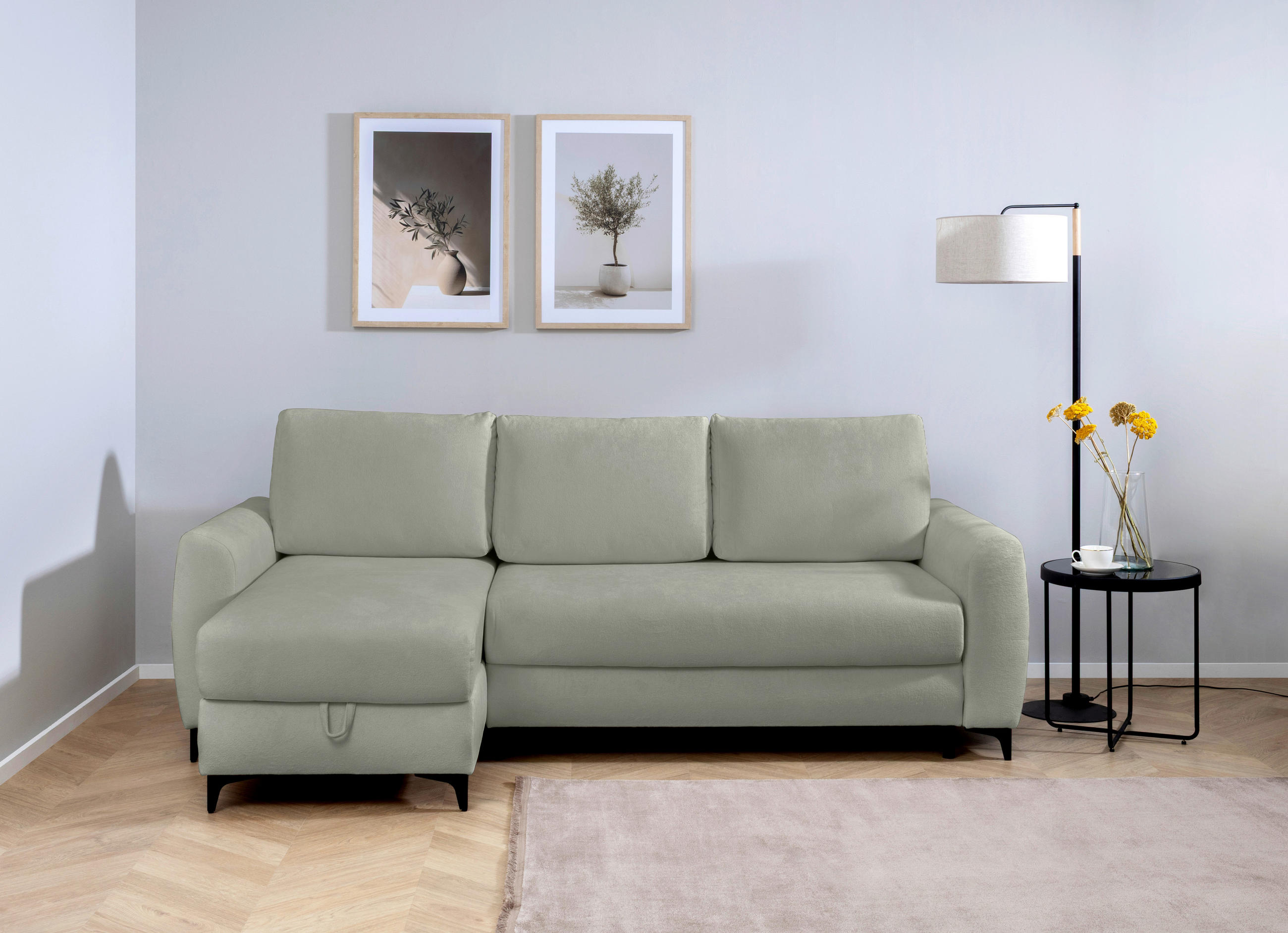 ECKSOFA Moli Grau  - Schwarz/Grau, Design, Textil/Metall (236/148cm) - MID.YOU