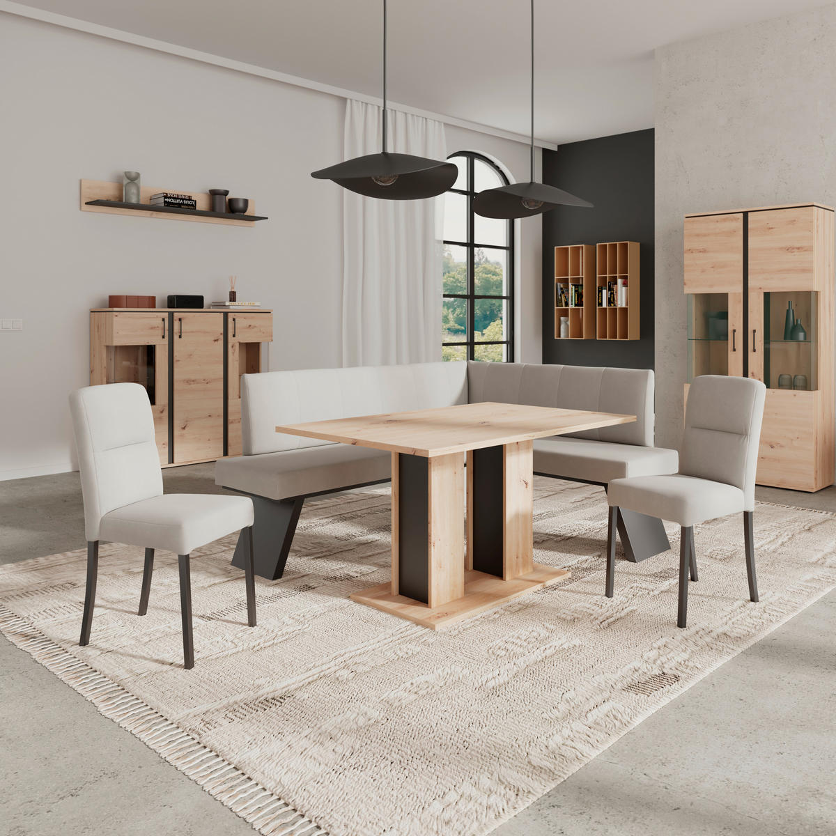 ECKBANK 185/150 cm Webstoff Beige   - Beige/Schwarz, KONVENTIONELL, Textil (185/150cm)