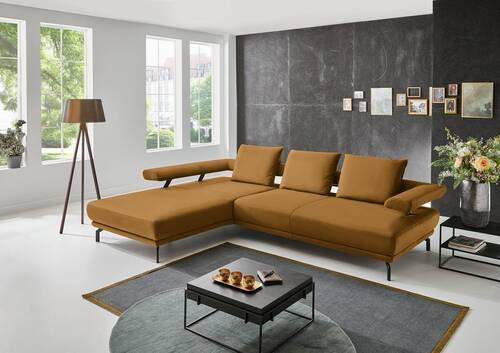 ECKSOFA in Echtleder Gelb  - Gelb/Schwarz, Design, Leder/Metall (224/305cm) - Dieter Knoll