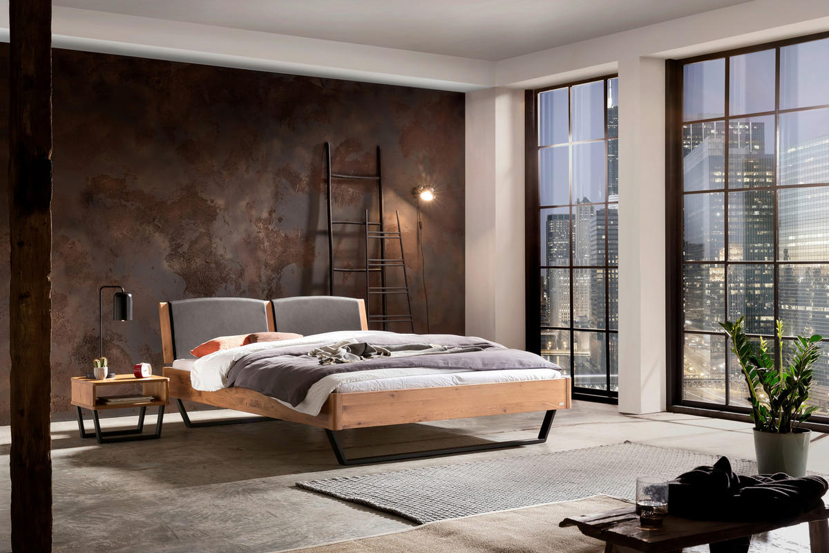 BETT 140/200 cm  in Wildeiche   - Wildeiche/Dunkelgrau, Modern, Holz/Textil (140/200cm) - Hasena