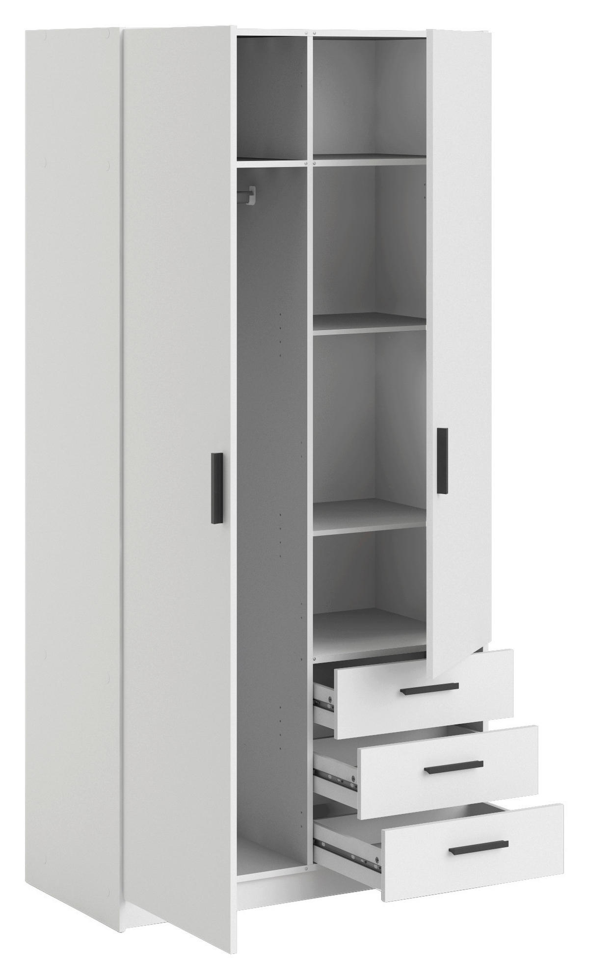 KLEIDERSCHRANK in Weiss  - Weiss/Schwarz, Basics, Holzwerkstoff/Metall (98,5ml) - MID.YOU