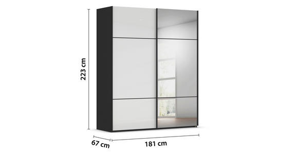 SCHWEBETÜRENSCHRANK in Schwarz, Weiß - Schwarz/Weiß, KONVENTIONELL, Glas/Holzwerkstoff (181/223/68cm) - Novel