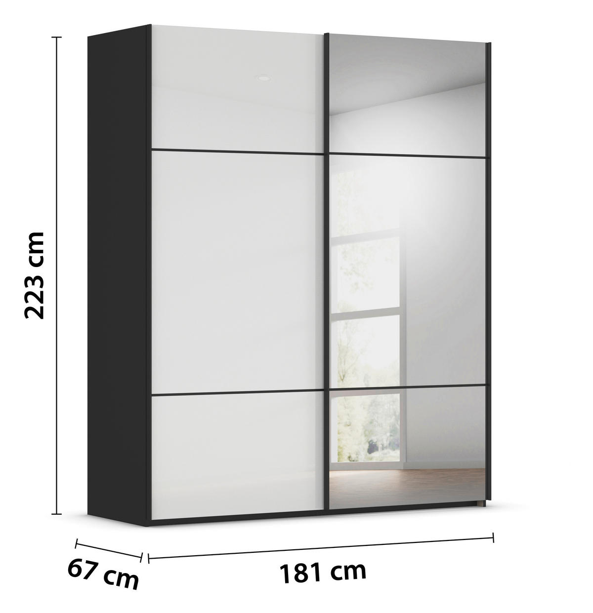 SCHWEBETÜRENSCHRANK in Schwarz, Weiss  - Weiss/Schwarz, Konventionell, Glas/Holzwerkstoff (181/223/68cm) - Novel