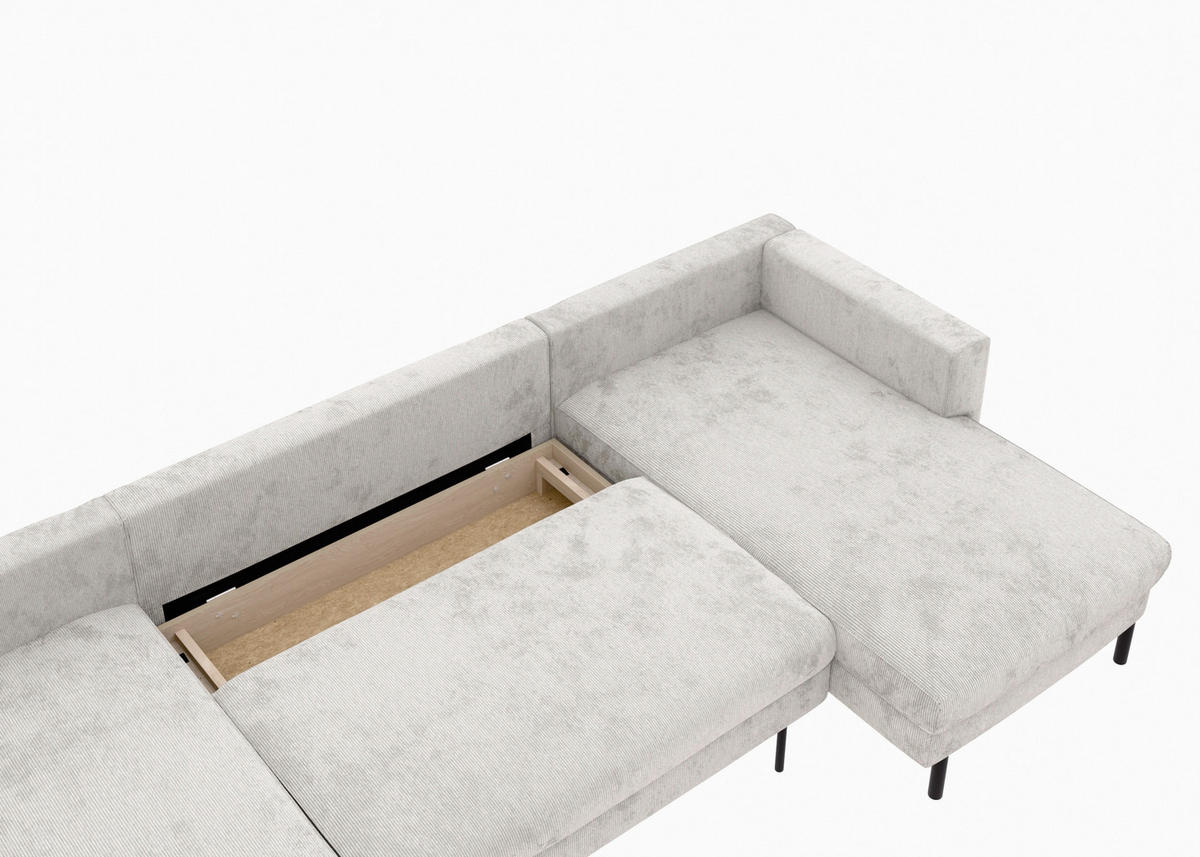 WOHNLANDSCHAFT Grau Cord  - Schwarz/Grau, MODERN, Textil/Metall (161/306/161cm) - Trendmanufaktur