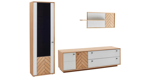 WOHNWAND  in Weiß, Eiche Bianco  297,8/206,9/51,4 cm  - Eiche Bianco/Dunkelgrau, Design, Glas/Holz (297,8/206,9/51,4cm) - Novel