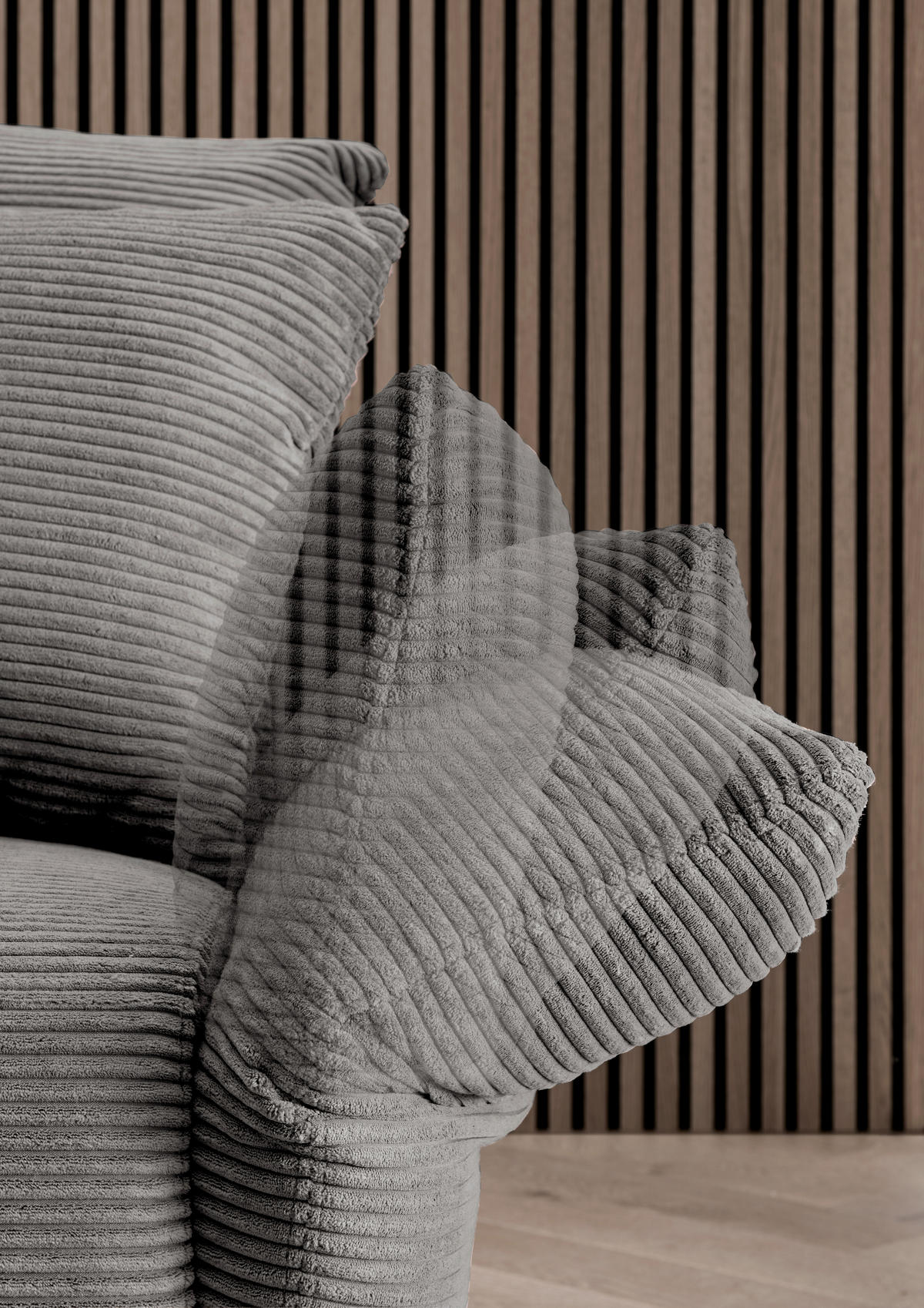 ECKSOFA in Cord Grau  - Schwarz/Grau, Design, Textil/Metall (256/256cm) - Livetastic
