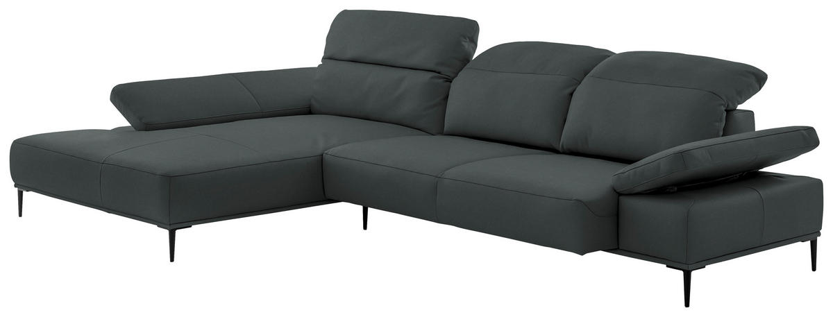 ECKSOFA Echtleder Schwarz  - Schwarz, Modern, Leder/Metall (206/322cm) - Chilliano